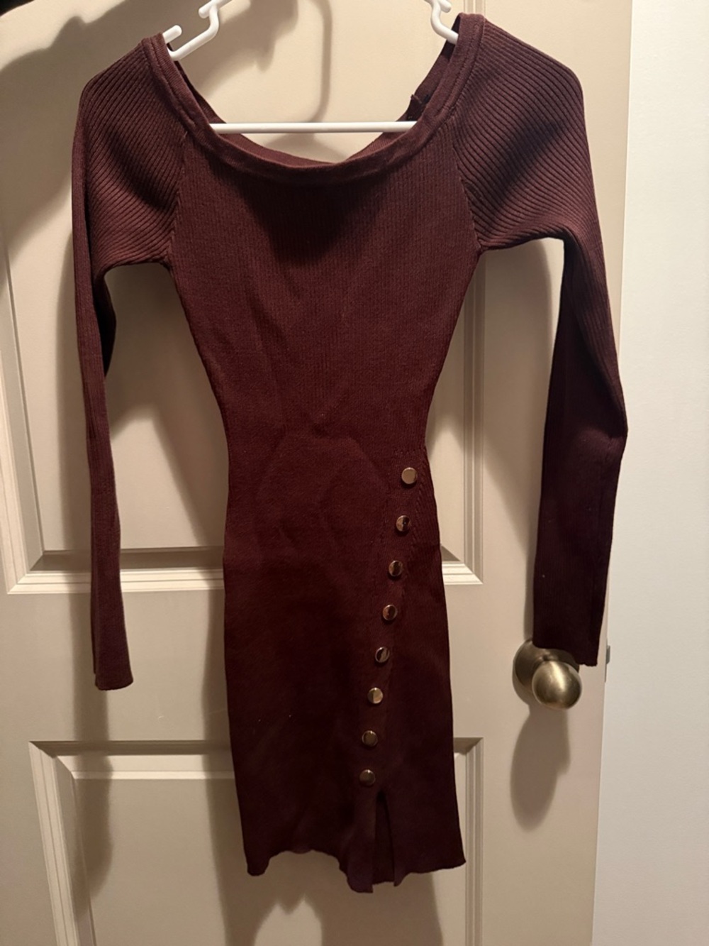 Windsor Long Sleeve Ribbed Bodycon Dress in Dark Brown